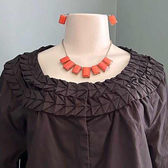 2/$15! Necklace & Earrings Pumpkin Orange Glitter Gemstone Gold Metal Set - Picture 2 of 4